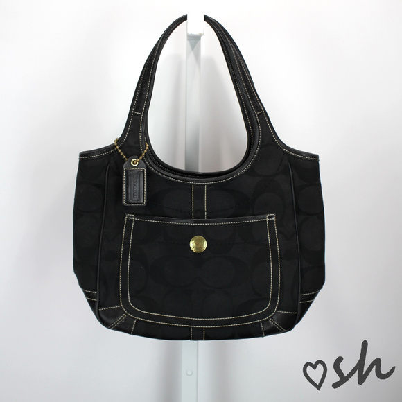 Coach Medium Black Canvas Ergo Signature Tote Bag - Picture 2 of 7